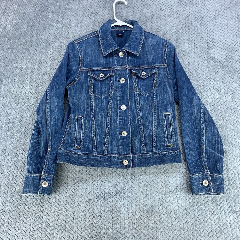 GAP Jean Jacket Womens Size Medium Trucker Blue Denim Cotton Y2K